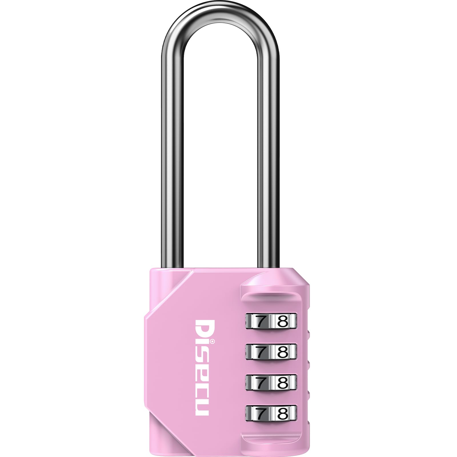 1 Pack disecu 2.6 Inch Long Shackle Combination Lock, 4 Digit Outdoor Waterproof Padlock for School Locker, Gym Locker, Storage Unit, Gate, Fence, Toolbox, Cabinet (Pink)