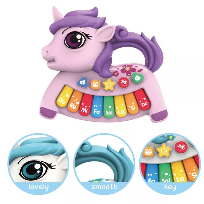 Image of Cable World Unicorn Keyboard Musical Toys with Flashing Lights - Animal Sounds Baby Music for Toddlers, Light Up Music Baby Toy for Kids Early Learning Educational Piano Keyboard