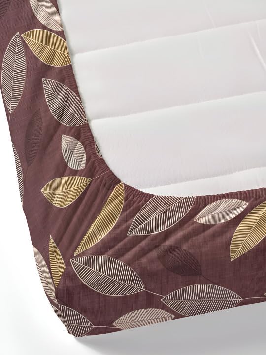 Image of 380 TC Premium Glace Cotton Elastic Fitted Bedsheet King Size with 2 Pillow Covers King Size | Double Bed with All Around Elastic (Wine New, Fitted - 72 inchx78 inch King)