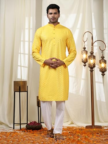 Image of Pro-Ethic Style Developer Men Silk Striped Father Son Matching Ethnic Wear Embroidery Mirror Work Kurta Pyjama Set |(Combo)B-117