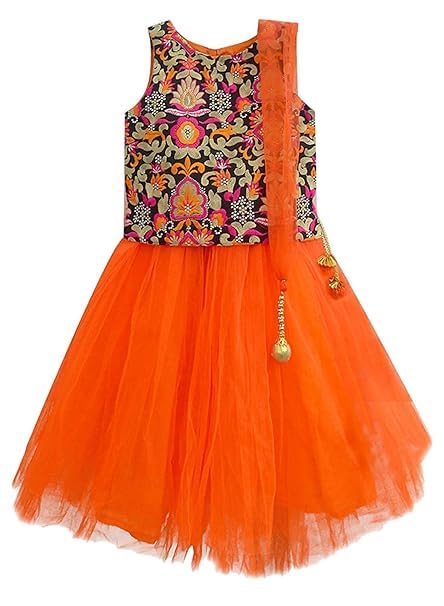 Image of A.T.U.N. (ALL THINGS UBER NICE) Girls Synthetic Readymade Lehenga Choli and Dupatta Set | Ethnic Wear Clothing Set for Festival Occasions
