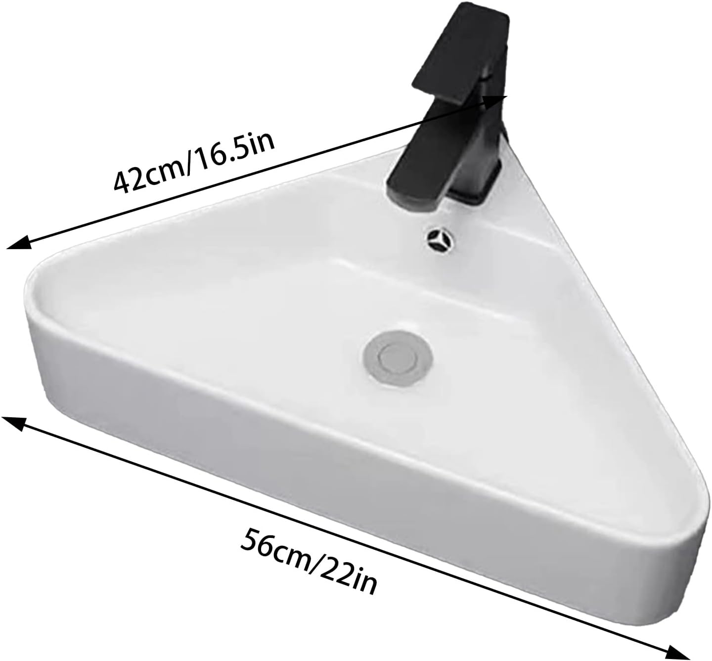 bathroom sink, Corner Wall Mount Bathroom Sink, Triangle Shaped ceramic sink, corner bathroom vanity with Overflow