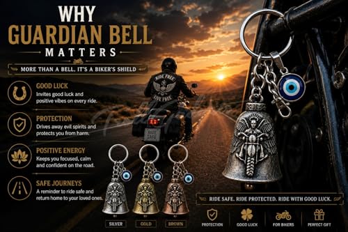 Image of TrollGadgets Guardian Bell Keychain for Bike & Car | Tibetan Texture Bell Keychain with Evil Eye & Silver Hook | Good Luck Charm