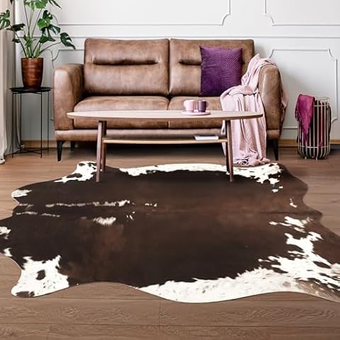 Foxmas Cowhide Rug 6.2x7.0 Feet Large Faux Cow Rug for Living Room Bedroom, Cow Print Rugs Premium Animal Print Rug for Western Home Decor, Washable and Luxury Cow Hide Rug Cover