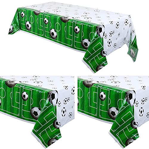Oringaga 3Pcs Soccer Themed Table Decorations Table Covers - Sport Baby Shower/Opening Day First Soccer Birthday Party Supplies Accessories Favors Plastic Table Runner Tablecloth(54''X108'') #TOP6
