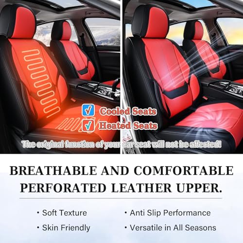 Image of Coverado Seat Covers, Car Seat Covers Front Seats, Car Seat Cover, Car Seat Protector Waterproof, Car Seat Cushion Nappa Leather, BlackRed Seat Covers Carseat Cover Universal Fit for Most Cars