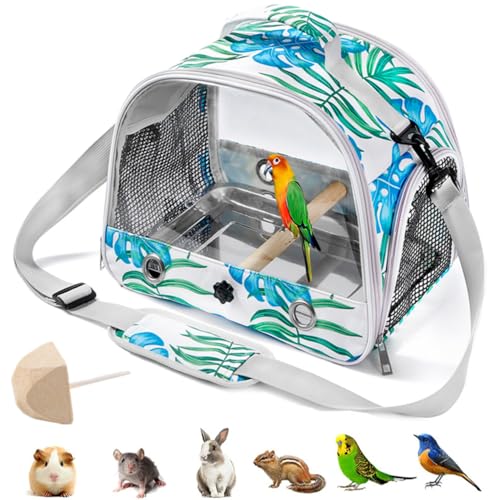 Sac à Dos de Transport Oiseau,Sac de Voyage,Plateau en Acier Inoxydable perchoir sur Pied,Portable,Lavable,Sortie, pour Perroquet randonnée, Camping,avec 1 Molaires Pierre-Graffiti de Feuille
