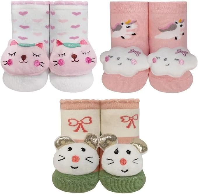 Kit 4 Pares Meia 3d Beb? Bichinho Infantil Inverno Menina algod?o (0 a 12 meses)