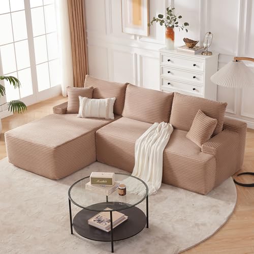 Image of Mangodan Cloud Sectional Couch, Boneless Sofa for Living Room, Modular Sectional Sofa with Deep Seat, Fluffy Comfy Couch with L-Shaped Chaise, No Assembly Required, Camel