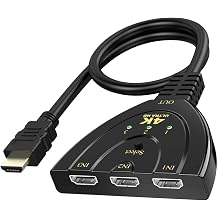 HDMI Switch 3 in 1 Out,HDMI Splitter Supports Full HD 1080P@60HZ/4K@30HZ,Compatible with Roku Fire TV Stick HDTV PS4/PS5 Xbox One Chromecast