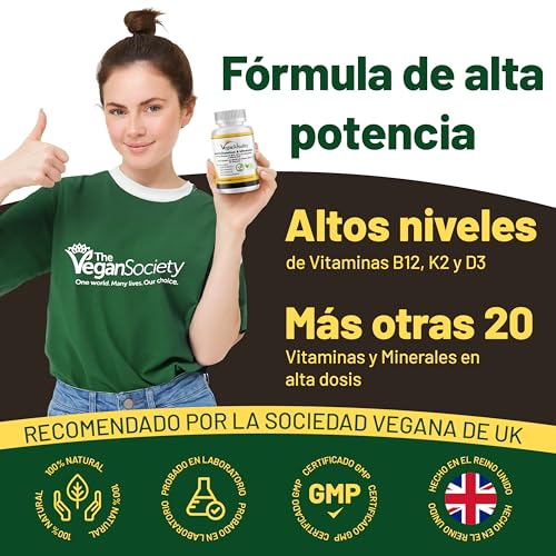 Multivitaminas y minerales veganos con vitamina B12, D3 y K2 de alta resistencia. 180 tabletas multivitamínicas - 6 meses de suministro. Diseñado para veganos y vegetarianos - imagen 4