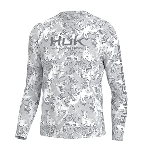 HUK Men's Standard Pursuit Crew Long Sleeve, Sun Protecting Fishing Shirt, Fin Flats-Harbor Mist, Medium