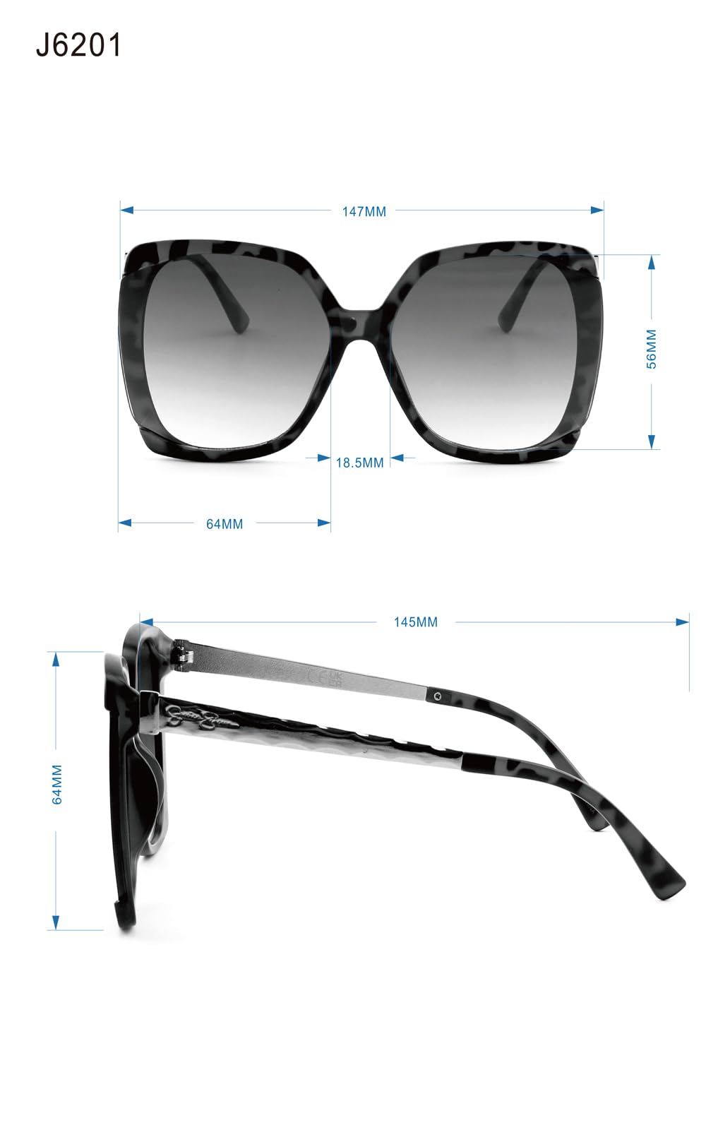 Jessica Simpson Gafas de sol cuadradas de gran tamaño J6201 para mujer con protección UV400. Regalos glamurosos para ella, 64 mm
