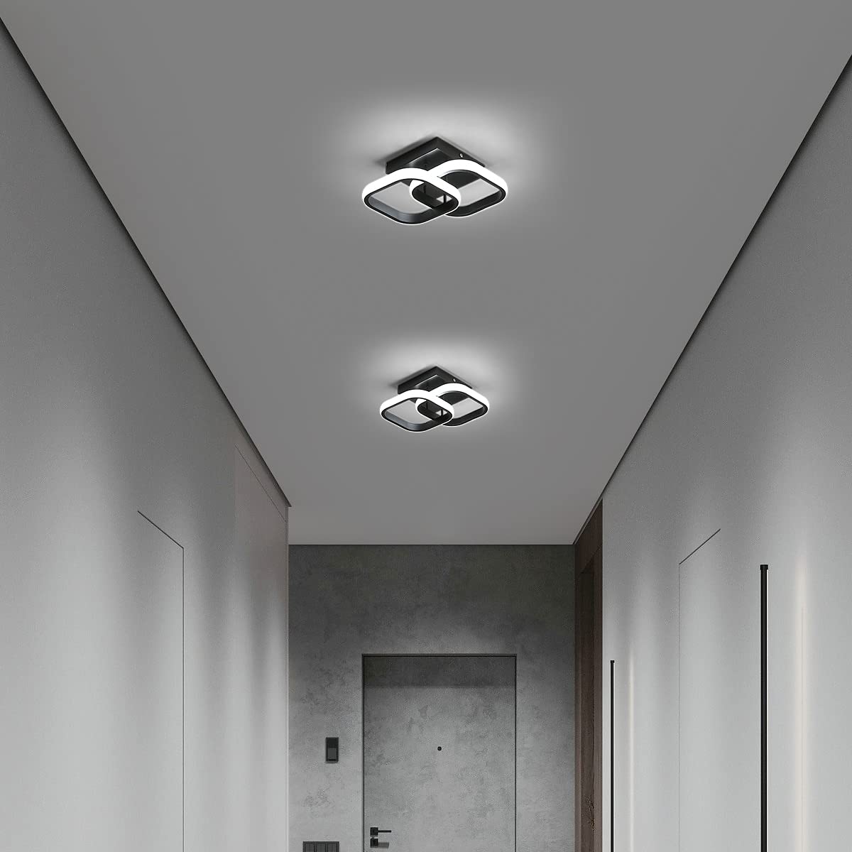 Modern LED Ceiling Light, 22W Square Design Ceiling Lighting Fixtures 6500K Cool White Light Black Ceiling Light for Corridor, Bedroom, Kitchen, Living Room, Dining Room, Entrance, Hallway