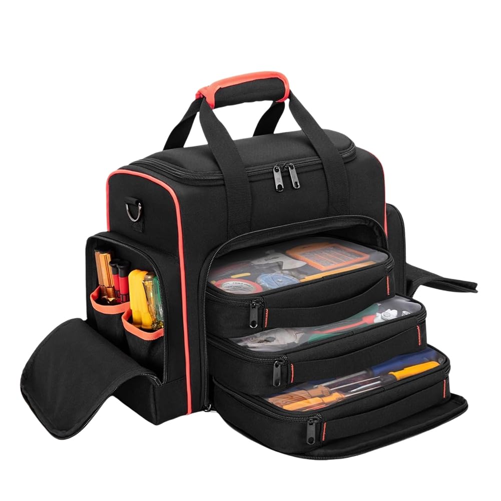 IJSDNVJNDX Tool Tote with 3 Removable Cases, 2 Layers Bag for Hand Tools- for Electrician, for Repairman, Carpenter