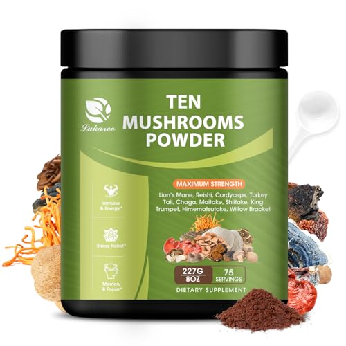14 in 1 Mushroom Powder for Coffee Cooking, 8 oz Mushroom Supplement with Lions Mane, Chaga, Reishi, Turkey Tail, Cordyceps Mushroom Extract Powder, etc, Mushrooms Blend for Immune Brain Energy