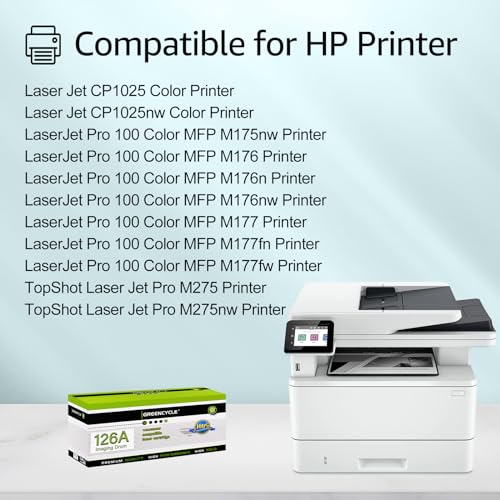 GREENCYCLE Imaging Drum Replacement Compatible for HP 126A CE314A Work with LaserJet Pro 100 MFP M175a M175nw M275 M275nw CP1025 CP1025nw Printer (1-Pack, Black / Color)
