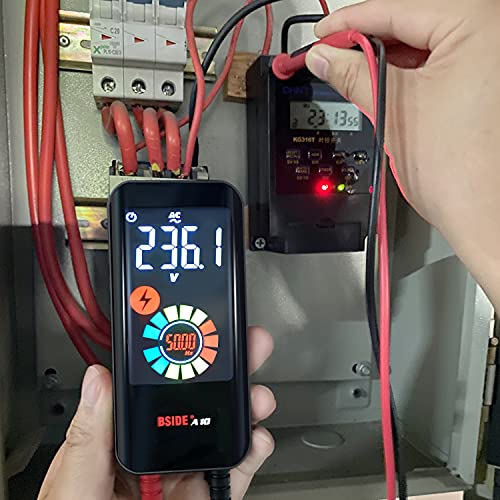 Bside Digital Multimeter, Rechargeable With Color Lcd, 3 Results Display 6000 Counts Pocket Smart Voltmeter Capacitance Diode Ohm Hz Duty Cycle V-Alert Live Check Voltage Tester, Black, Pocket Size #TOP5