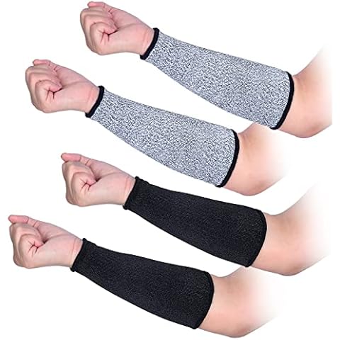 2 Pairs Forearm Protector Sleeve Cut Resistant Level 5 Protection,10" Long Arm Sleeves Comfort Stretchable Arm Guards Thin Skin for Women Men Work(1 Black + 1 Gray) Cover