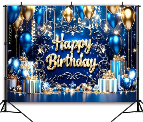 Fondo de cumpleaños azul y dorado 7x5 pies miniatura 2