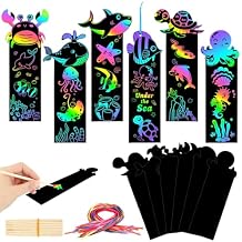 AUGSUN 96Pcs Ocean Crafts, Magic Rainbow Scratch Art Ocean Animals Bookmarks Under The Sea Party Favors Games School Classroom Activities Summer Arts and Crafts