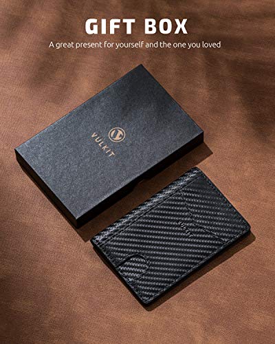Image of VULKIT Bifold Front Pocket Slim Wallet RFID Blocking Minimalist Thin Leather Credit Card Holder Wallet for Men and Women Carbon Fiber