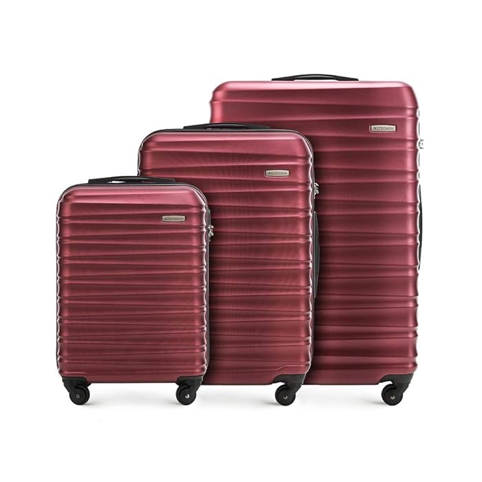 Buy Sturdy Suitcase Set 3 pcs. Trolley Suitcase by Wittchen Burgundy