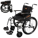 MobiQuip All Terrain Adult Wheelchair, Self-Propelled - 12.5kg Lightweight, Aluminium Frame - Black, Wide 20' Seat - Easy-Fold & Quick Release - 24' Pneumatic Tyres - Customisable Support