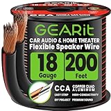 GEARit 18 Gauge Speaker Cable 200ft / 60.96m, Flexible 2x1mm² Speaker Wire with Polarity Markings, 18AWG CCA Audio Cable for In-Wall Home Theater, Car Audio Stereo, HiFi Surround Sound (Black)
