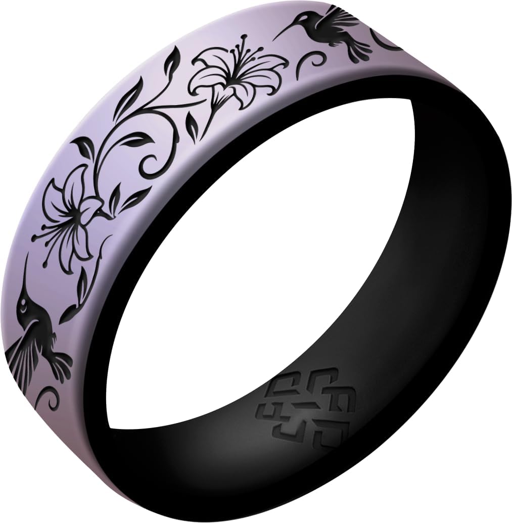 Knot Theory Hummingbirds Silicone Ring for Women - Champagne Gold, Lavender Purple, Blue Sky Breathable Dual Layer Comfort Fit 6mm Bandwidth