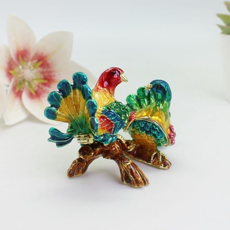 HUFFA Enameled Bird Figurine Trinket Box | Metal Hinged Jewelry Organizer for Rings and Small Treasures(pink)