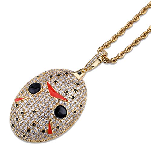 MoCa Hip Hop Iced Out Bling Chain Saw Clown CZ Pendant Halloween Cosplay Party Novelty Necklace