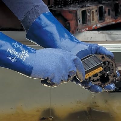 SHOWA CS720 Double Coated Nitrile Chemical Resistant Safety Gloves with Poly Liner, Food Safe, 12 Length, X-Large (12 Pair)