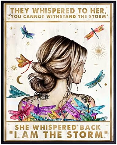 Inspirational Positive Quotes Wall Decor - She Whispered Back I Am The Storm - Hippie Boho Wall Art - Motivational Poster - Encouragement Gifts for Women - Rustic Bedroom Living Room Home Office