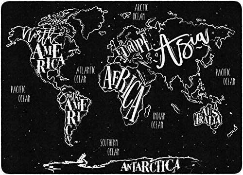 Flagship Carpets Modern World Map Area Rug for Classroom, Office, Home and School Playroom Mat, Kids Bedroom Carpet, 6' x 8'4", Black
