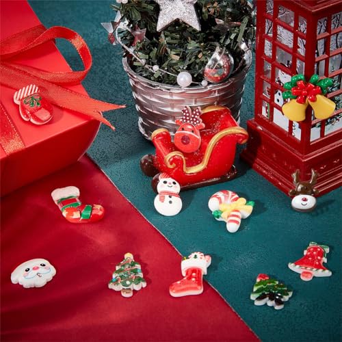 SUNNYCLUE 1 Box 48Pcs 12 Styles Christmas Resin Cabochons Christmas Resin Charms Xmas Tree Snowman Bell Candy Cabochon for Embellishments Headband Scrapbooking Cell Phone Case DIY Craft Party Decor - Image 4