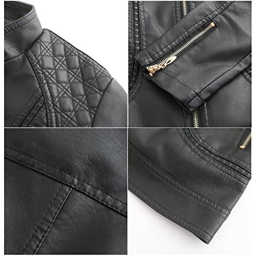Womens Faux Leather Jackets, Long Sleeve Zipper Slim Motorcycle Jacket, Casual Open Front PU Coat Outwear (Color : Gold, Size : Large)3