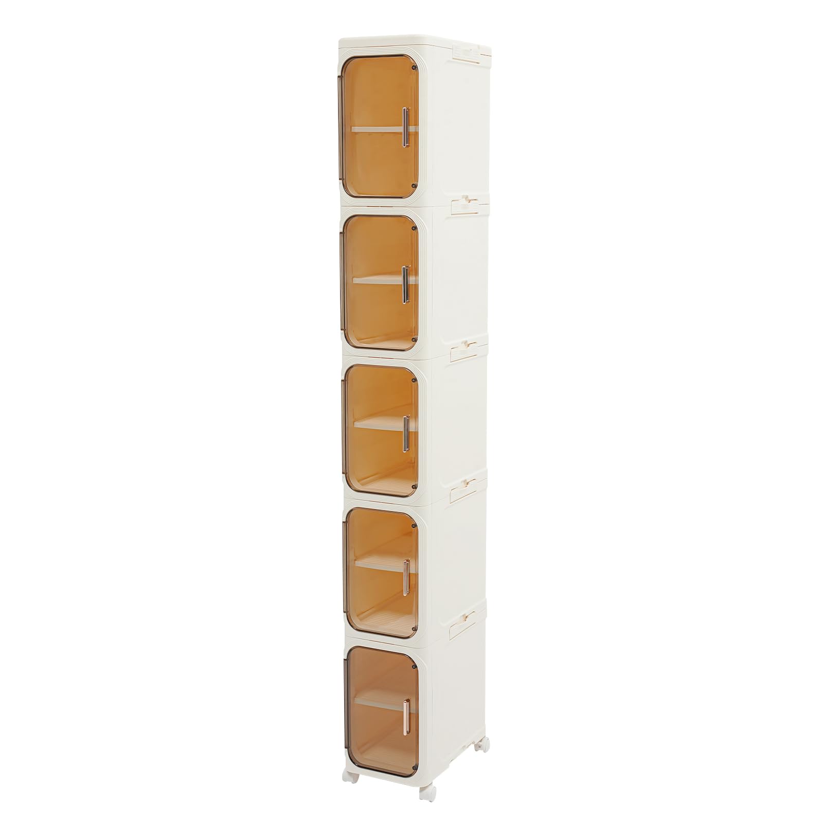 Armoire de niche étroite à 5 compartiments avec compartiments et roulettes, en plastique, peu encombrante, empilable, pour petites salles de bains, 21 x 34 x 157 cm