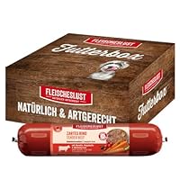 Fleischeslust Hundewurst | Zartes Rind mit Karotte, Hagebutte & Kürbiskernen | Futterbox (8x400g) | Nassfutter | schnittfest | getreidefrei | Alleinfuttermittel für ausgewachsene Hunde