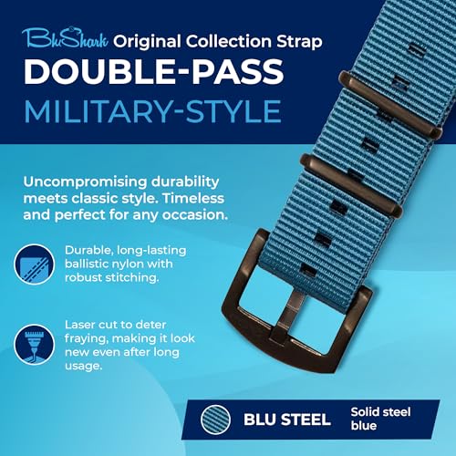 Image of BluShark - Original Collection Military-Style Waterproof Watch Strap, Fits All Timepiece Brands, Durable Nylon Wristwatch Accessories with Stainless Steel Buckle - 18mm, 20mm, 22mm & 24mm Watch Bands