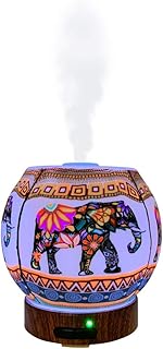 EssentialLitez Essential Oil Diffuser Ultrasonic Handcrafted 120ml Aroma Essential Oil Cool Mist Humidifier with Adjustable Mist Mode, Auto Shut-Off and 7 Color LED Lights Changing (Ethnic Elephant)