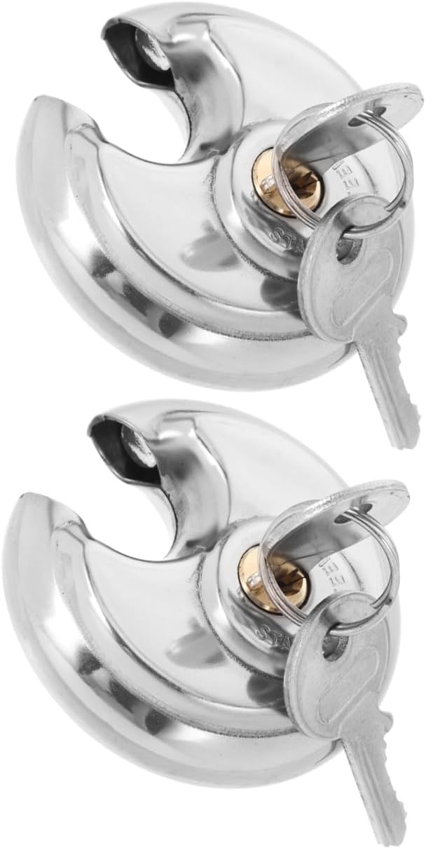 BESTOYARD 2pcs Heavy Duty Outdoor Disc Padlocks Weatherproof Stainless Steel Locks with Keys for Storage Units Trailers Bikes and Luggage and