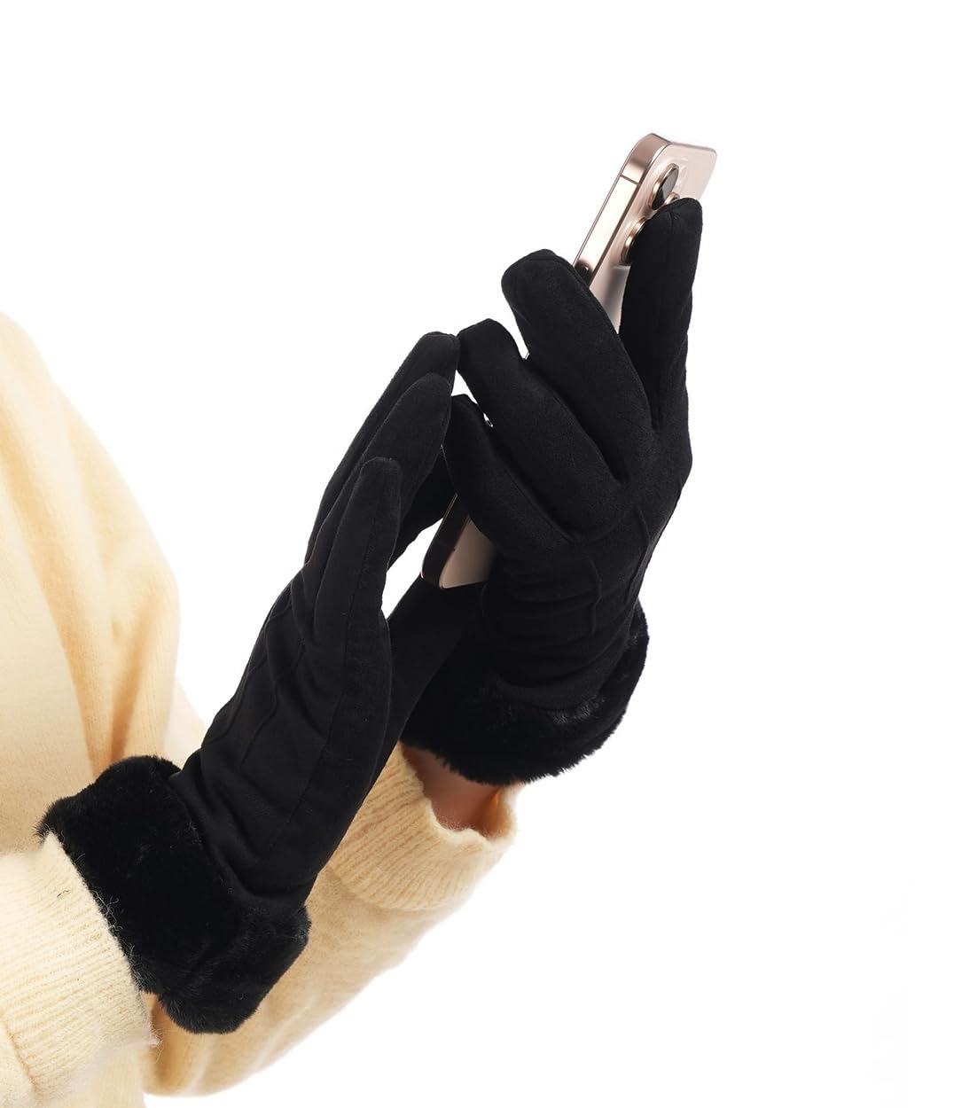 Aoomzoon Guantes de invierno para mujer, guantes de forro polar elástico con pantalla táctil, forro de punto térmico, guantes cálidos para clima frío