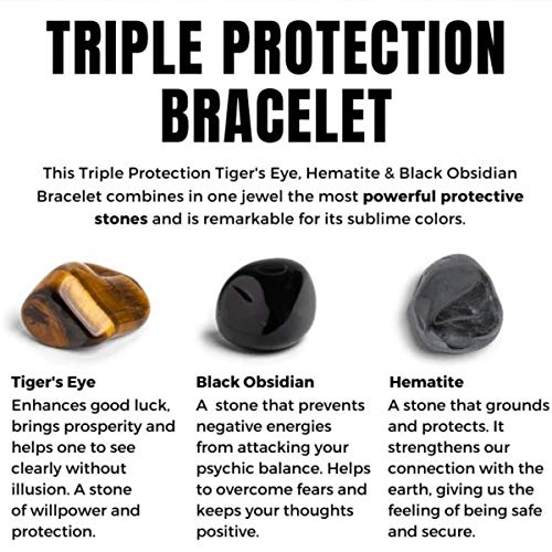 Triple Protection Bracelet - For Protection - Bring Luck And Prosperity - Hematite - Black Obsidian - Tiger Eye - Stone Bracelet #TOP5