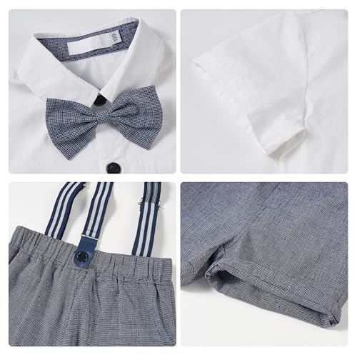 Image of Volunboy Baby Boy Formal Short Set Toddler Summer Gentleman Outfit Kid Short Sleeve Bowtie Shirt Suspender Shorts Suit