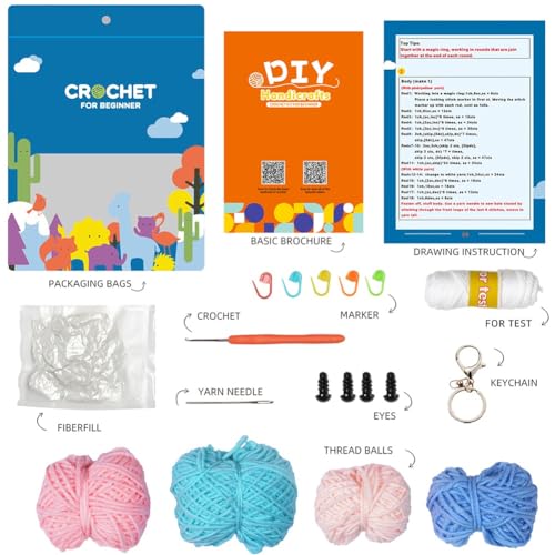 SUNNYCLUE Crochet Keychain Kit Beginner Crochet Kit Cute Animals Jellyfish Learn to Crochet Kit Step-by-Step Videos Complete Crochet Set 3D Knitting Crocheting Kit for Adult Starters Gift - Image 2