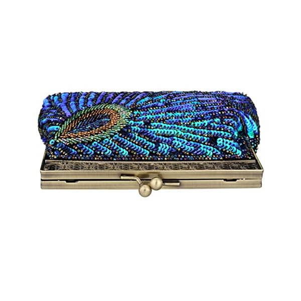 KALINNU Womens Sequin Beaded Evening Bag Vintage Peacock Clutch Bags Wedding Party Handbag Clutch Purse for Women, Peacock Blue-s, One Size - Image 8