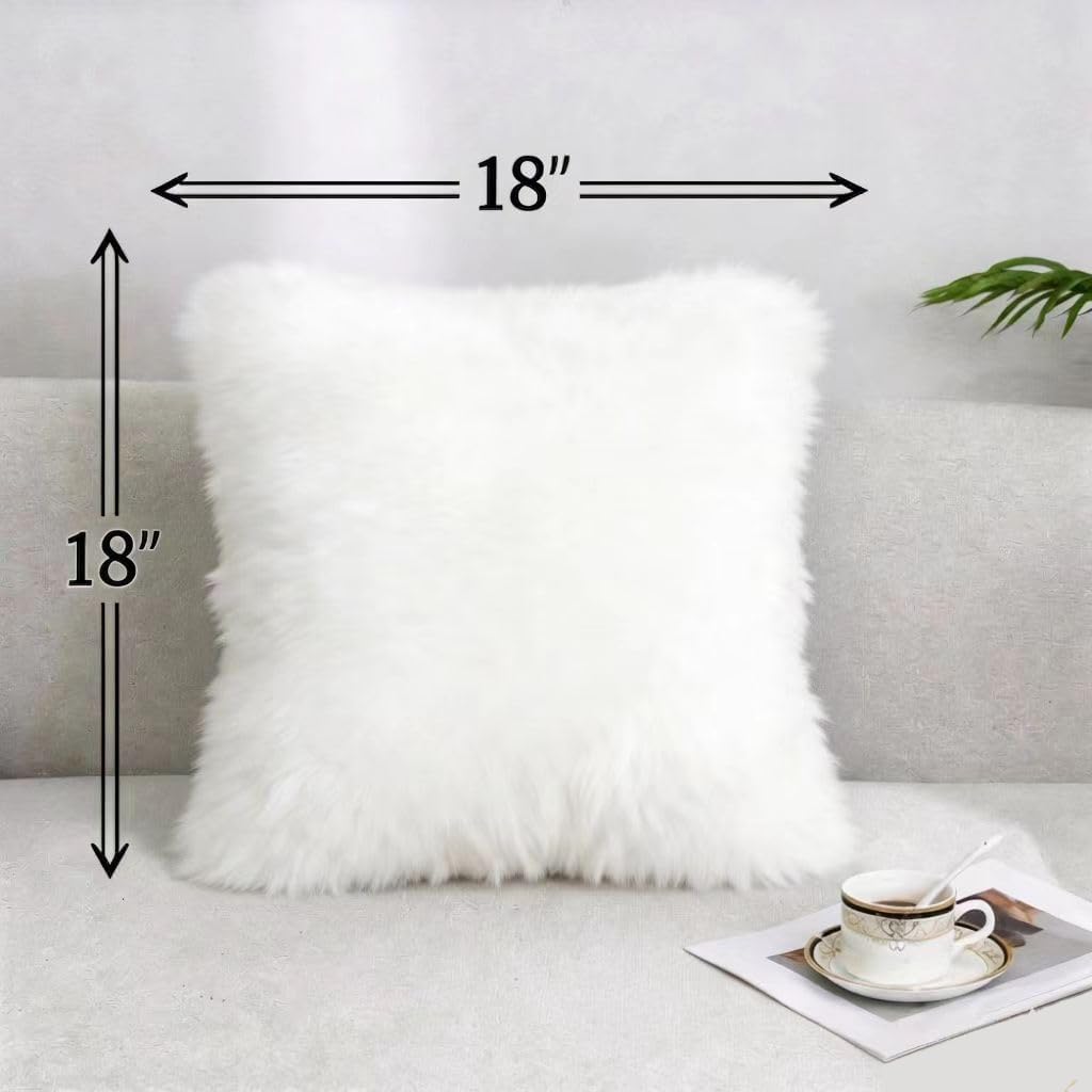Luxury Soft Fur Sheepskin Fleece Cushion Cover Pillowcase Decorative Throw Pillows Covers, No Pillow Insert, 1pc (Pearly White, 18"×18")
