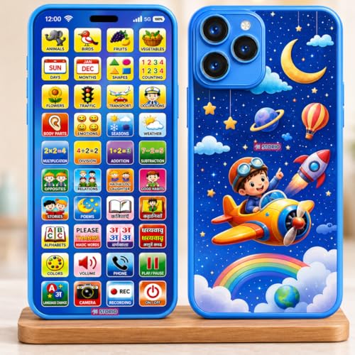 Storio Kids Learning Phone Toy with 13 Indian Regional Languages, 24 Learning Modes, Rechargeable, Music, Flash Cards, for Boys and Girls Age 2-12 Years