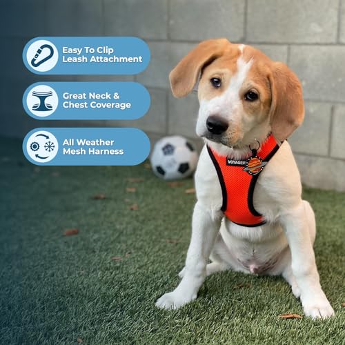 Image of Voyager Step-in Air All Weather Mesh Harness and Reflective 5 ft Dog Leash with Neoprene Handle for Small, Medium and Large Breed Puppies by Best Pet Supplies - Orange Base, XL